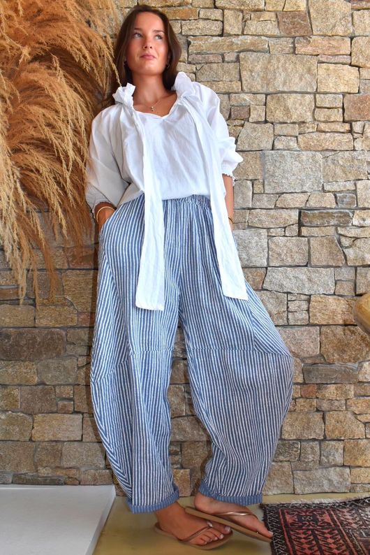 Sundaze Cheesecloth Chalk Stripe Classic Barrel Pant Denim